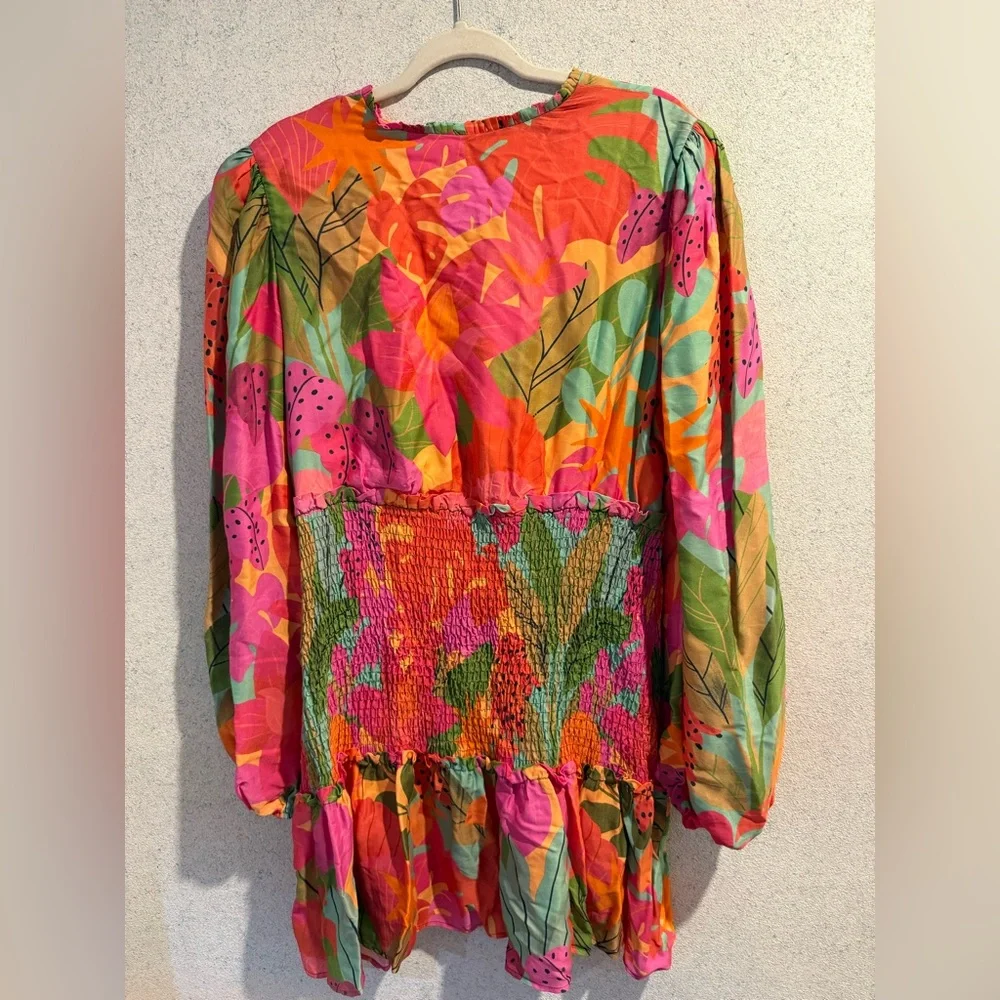 NWT Farm Rio Sweet Forest Smocked Long Sleeve Mini Dress‎ XL